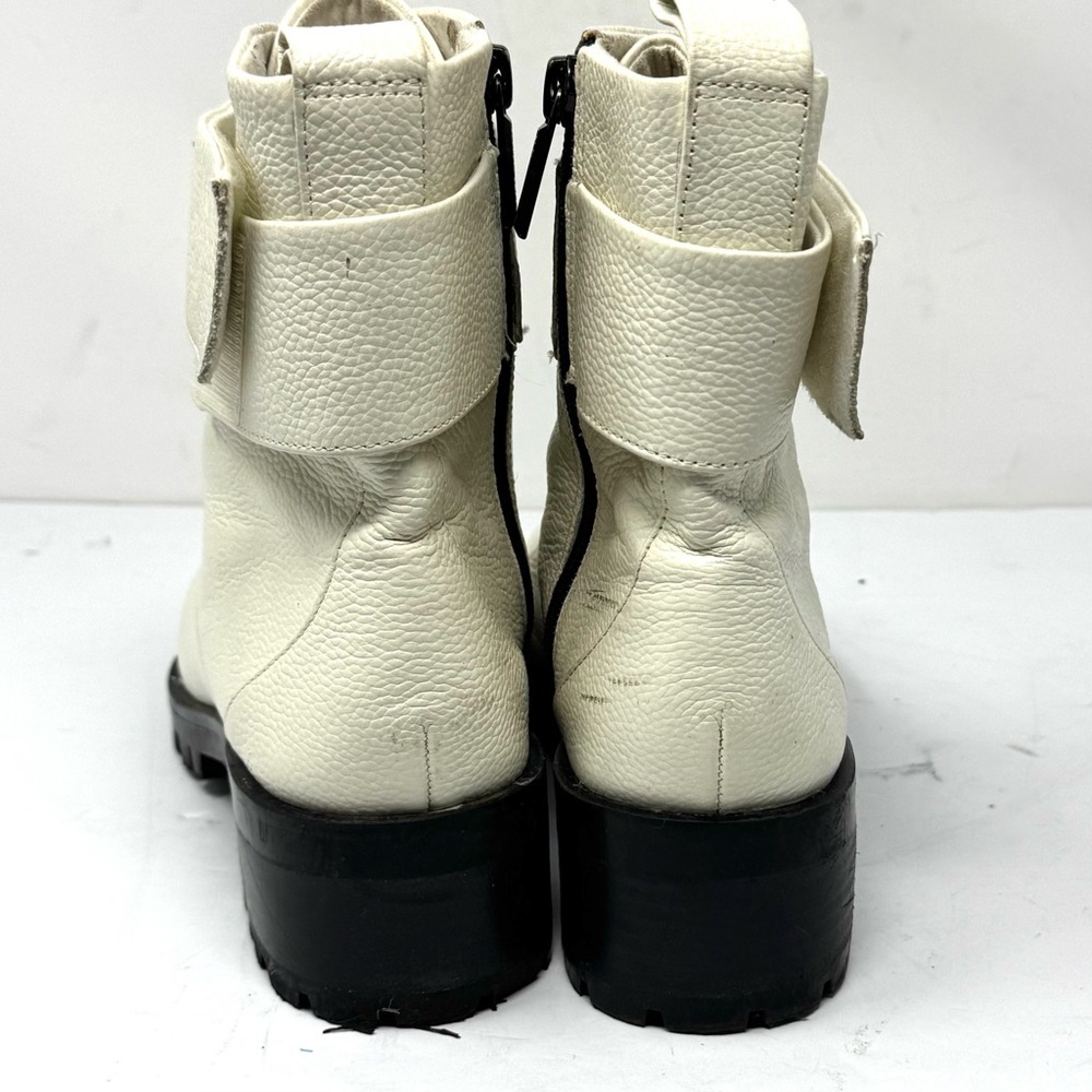 Karl Lagerfeld Pippa Cream Leather Lug Sole Ankle Boots Rhinestone Strap 9.5 - Picture 5 of 8